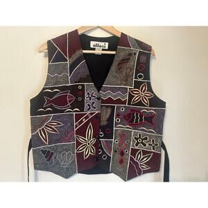 Vintage Effect Size Medium Fish-Aqua-Marina-Floral pattern Vest